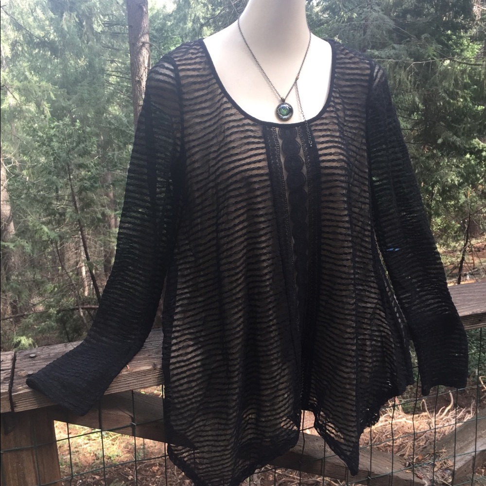 Max Studio flowy black tulle top,vintage sheer long sleeve blouse - Picture 6 of 12
